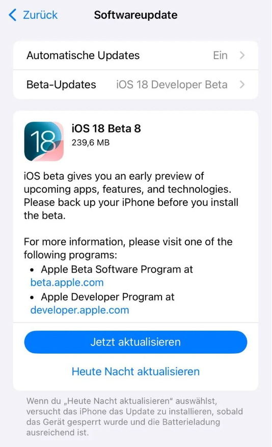 弓长岭苹果手机维修分享苹果 iOS / iPadOS 18 开发者预览版 Beta 8 发布 